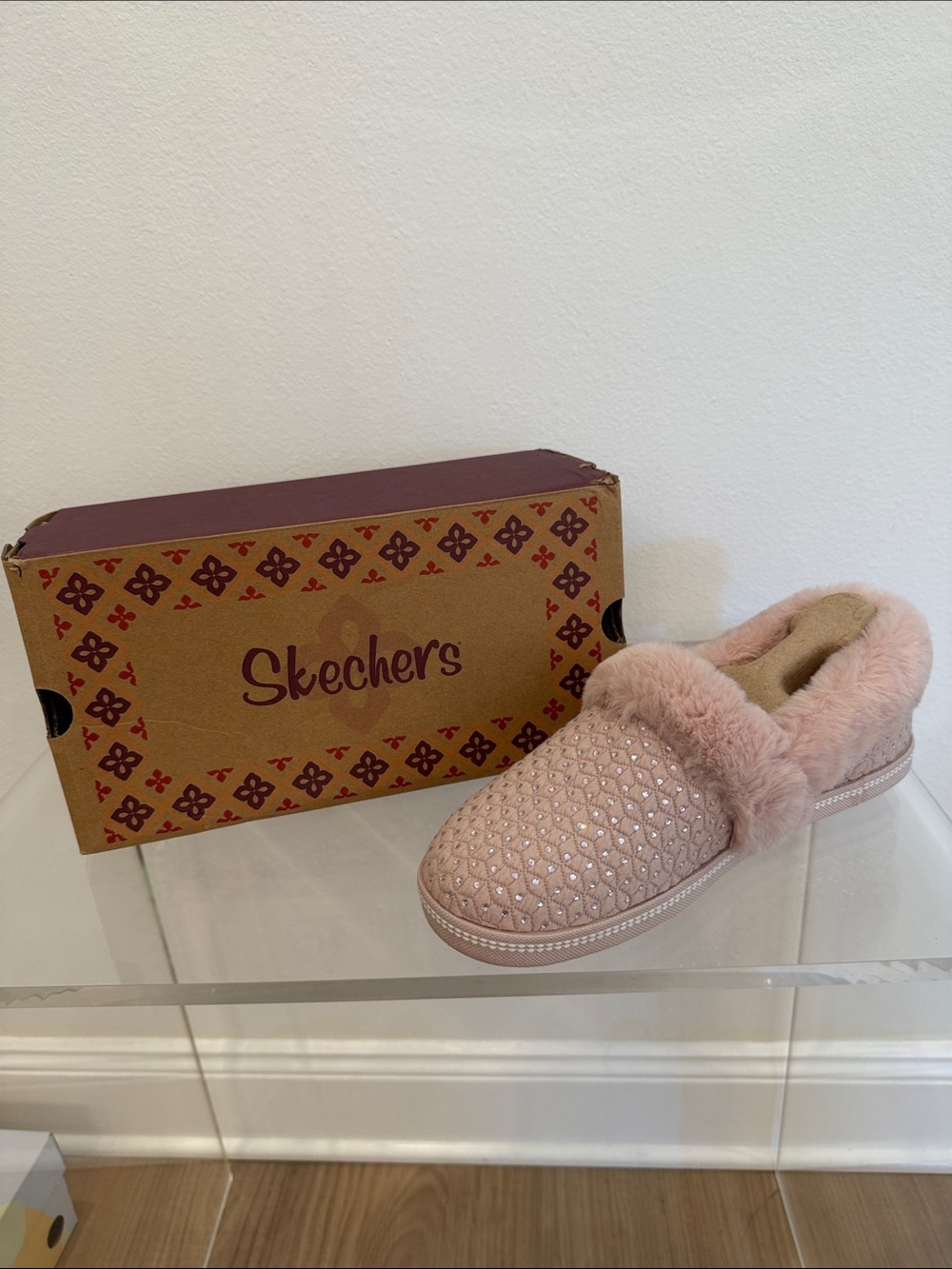 Skechers Pink Quilted Slip-On Fuzzy Lined Slippers